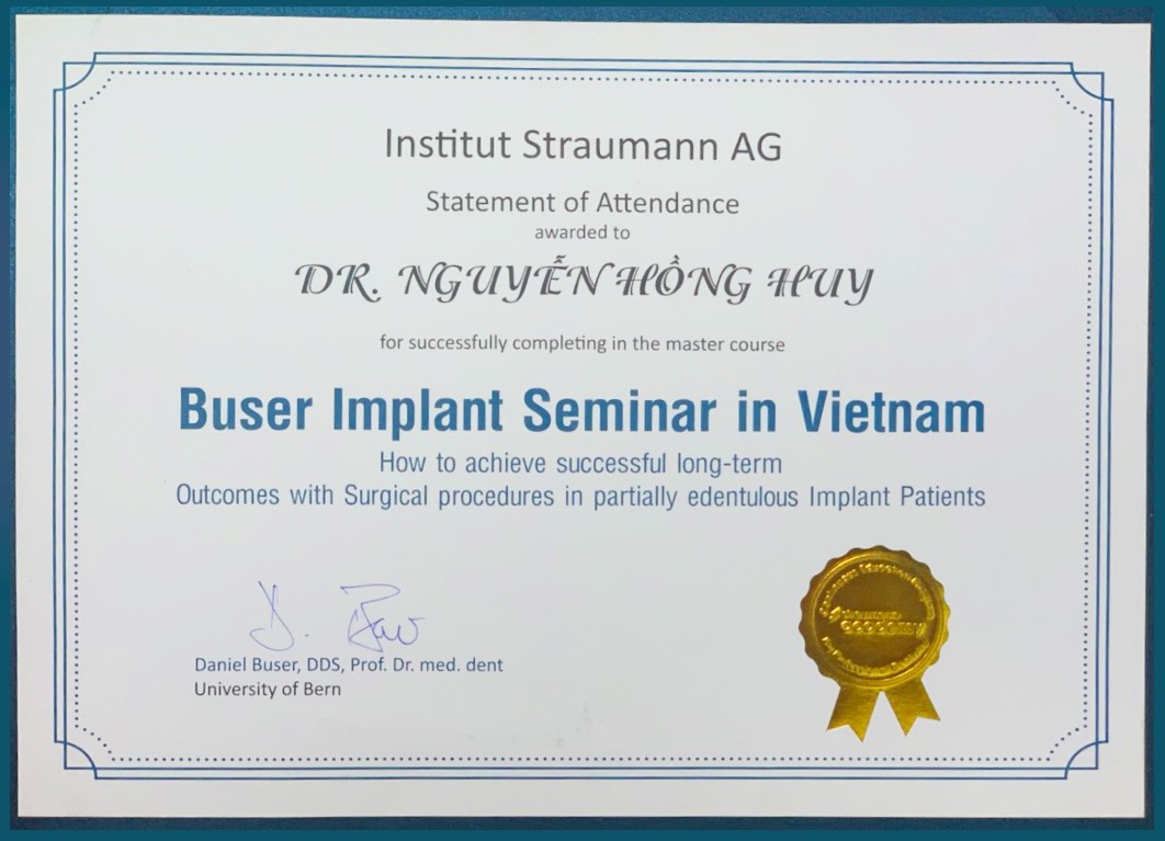 Chứng chỉ Master Course Buser Implant Seminar in Vietnam - Bác sĩ Nguyễn Hồng Huy