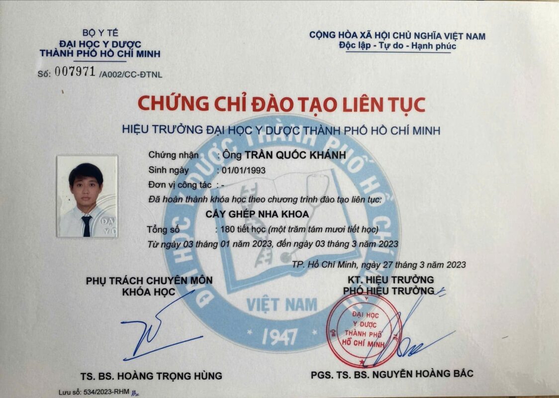 Chứng chỉ Implant - Đại học Y Dược TP. HCM