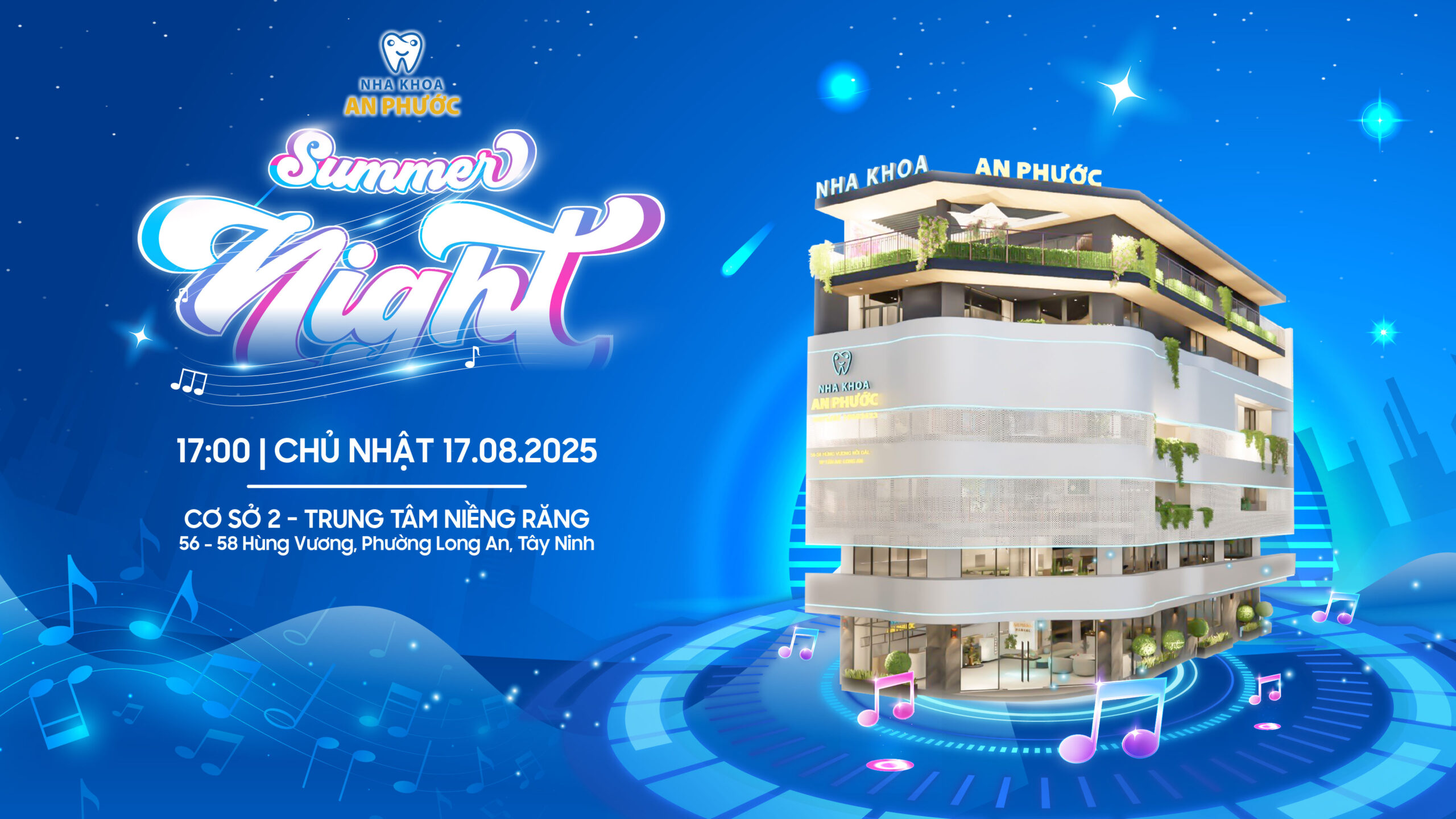 Thông báo sự kiện đêm nhạc Summer Night 2025 Summer Night - Sự kiện đêm nhạc tri ân khách hàng tại nha khoa An Phước