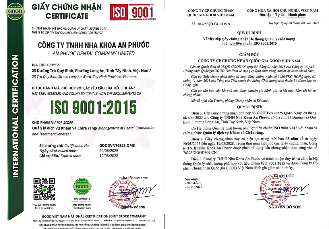 Niềng răng trong suốt Giay chung nhan ISO Tháng 10 26, 2025